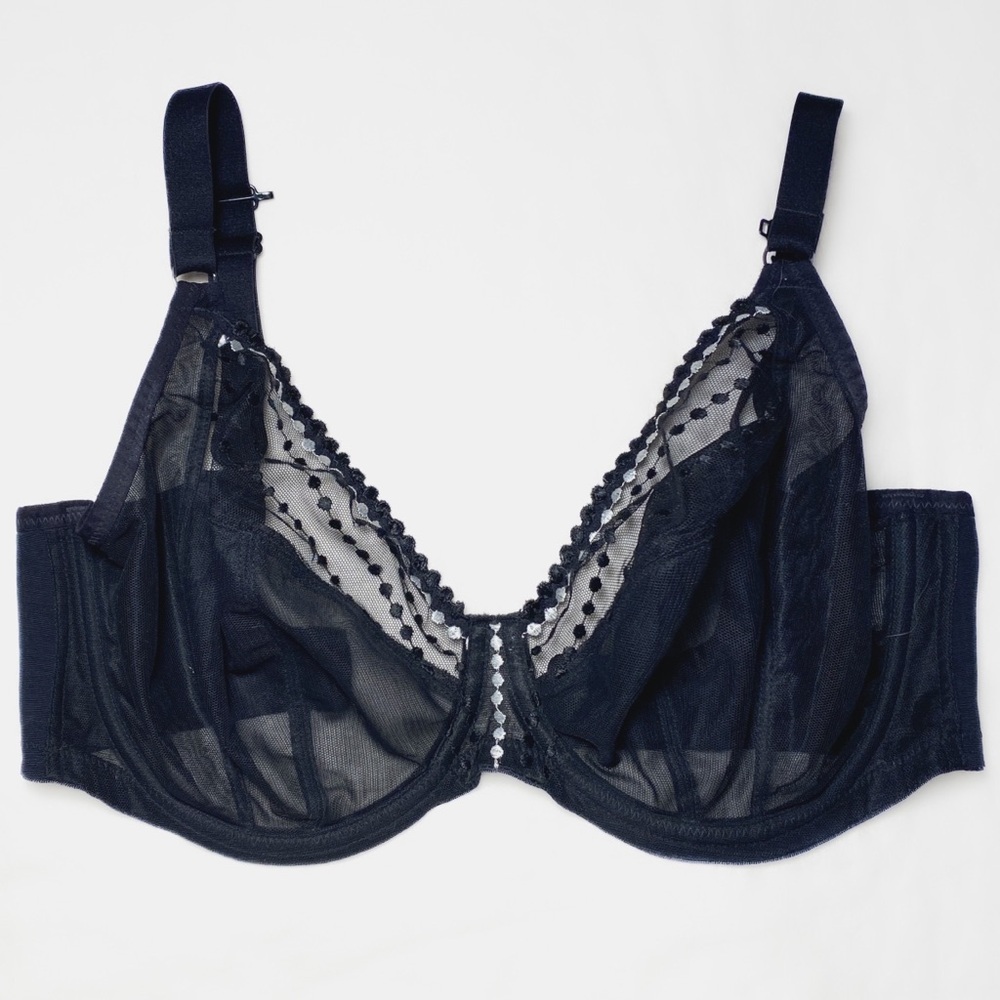 32J Elomi Matilda Plunge Bra Black Underwire Unlined Everyday Basic Dots